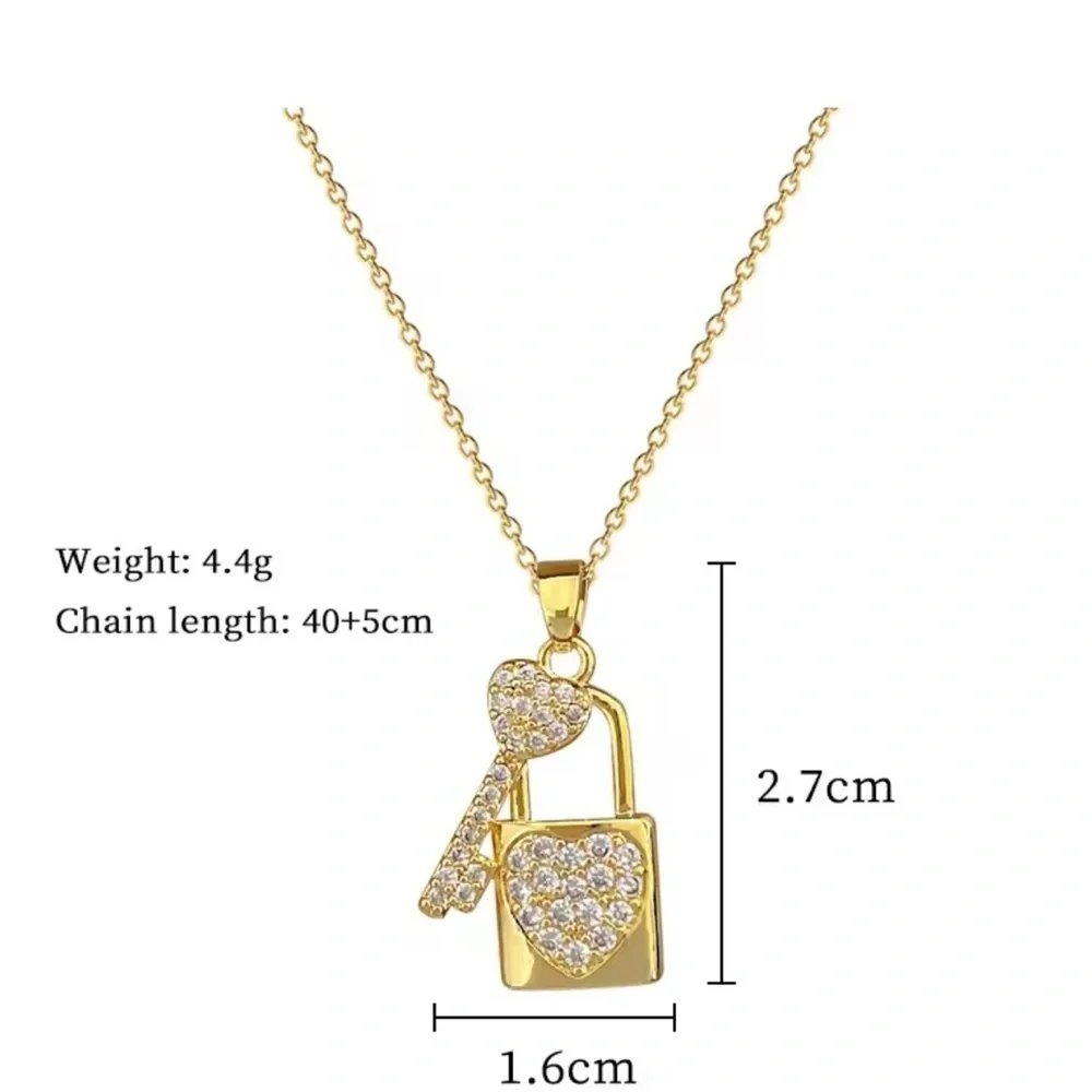 Stainless Steel Necklace Chain Lock Key Pendant